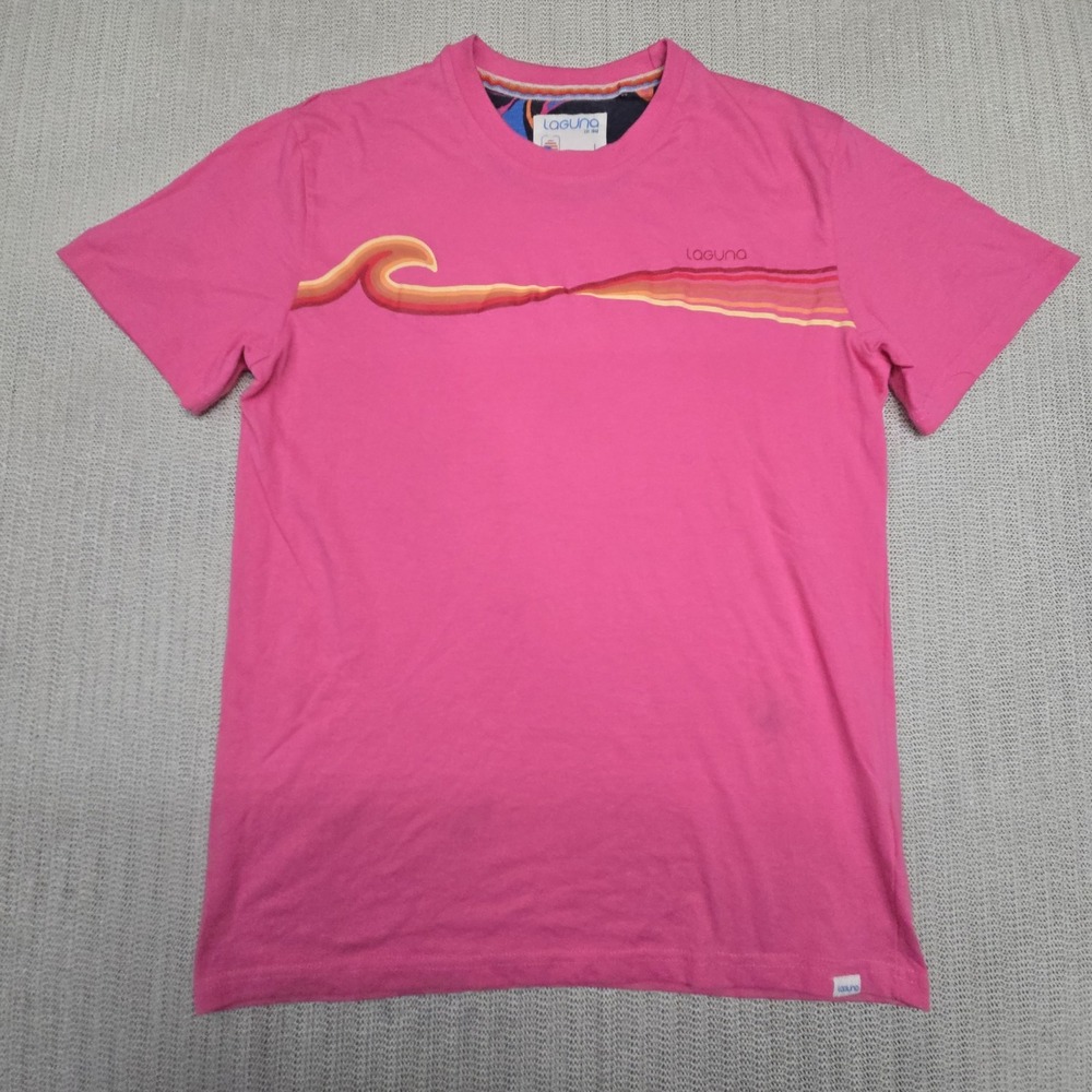 Laguna Shirt Mens Large Pink Wave Stripe Graphic Tee Surf Beach Logo Casual